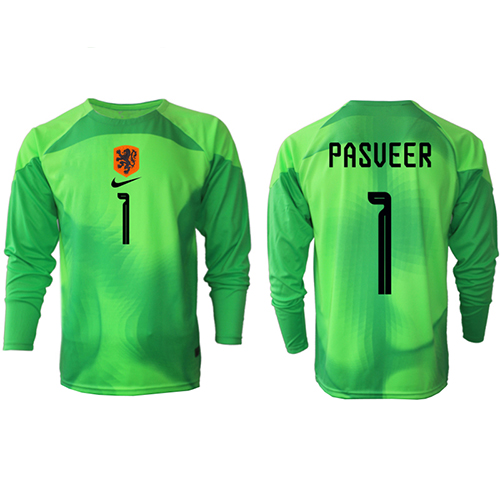 Netherlands Remko Pasveer #1 Goalkeeper Replica Home Shirt World Cup 2022 Long Sleeve
